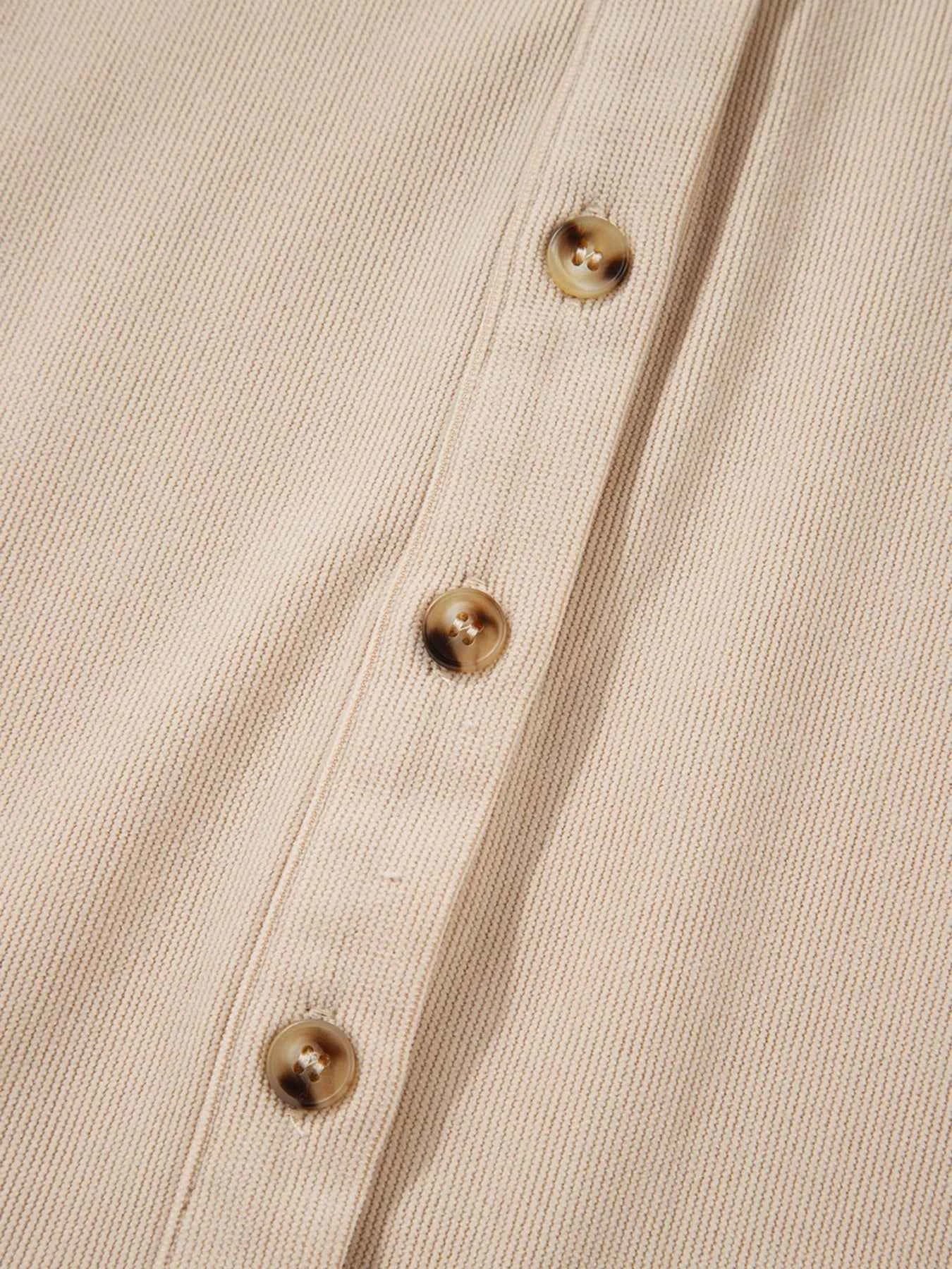 Corduroy Half Button Collared Long Sleeve Mini Dress