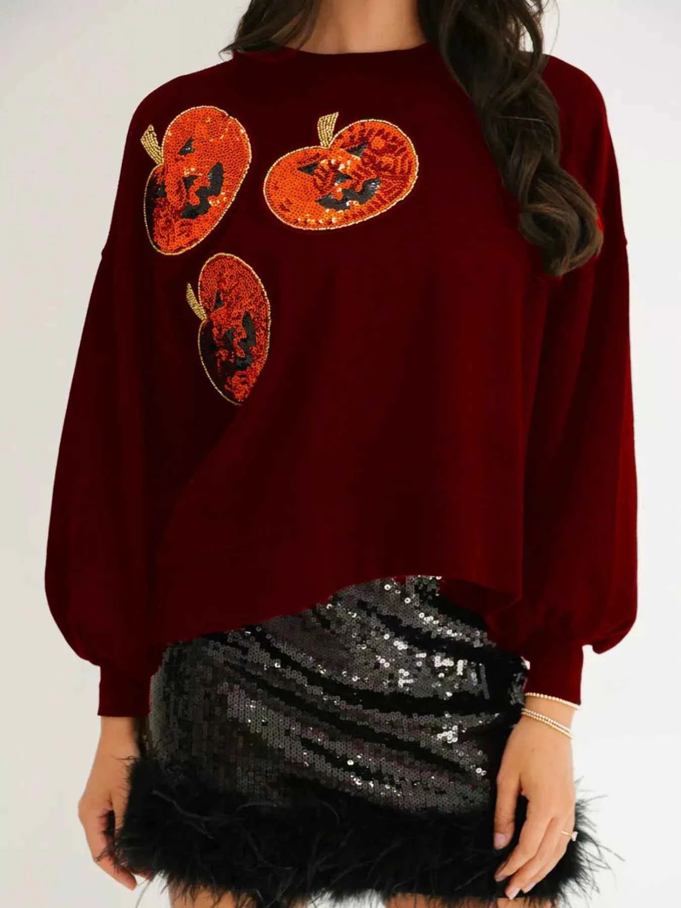 Halloween Pumpkin Round Neck Sweatshirt