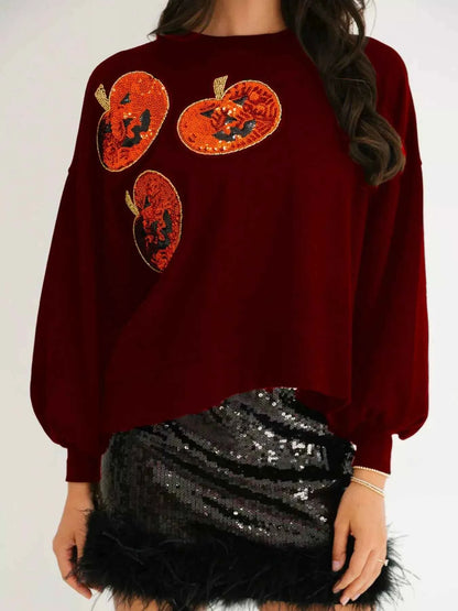 Halloween Pumpkin Round Neck Sweatshirt