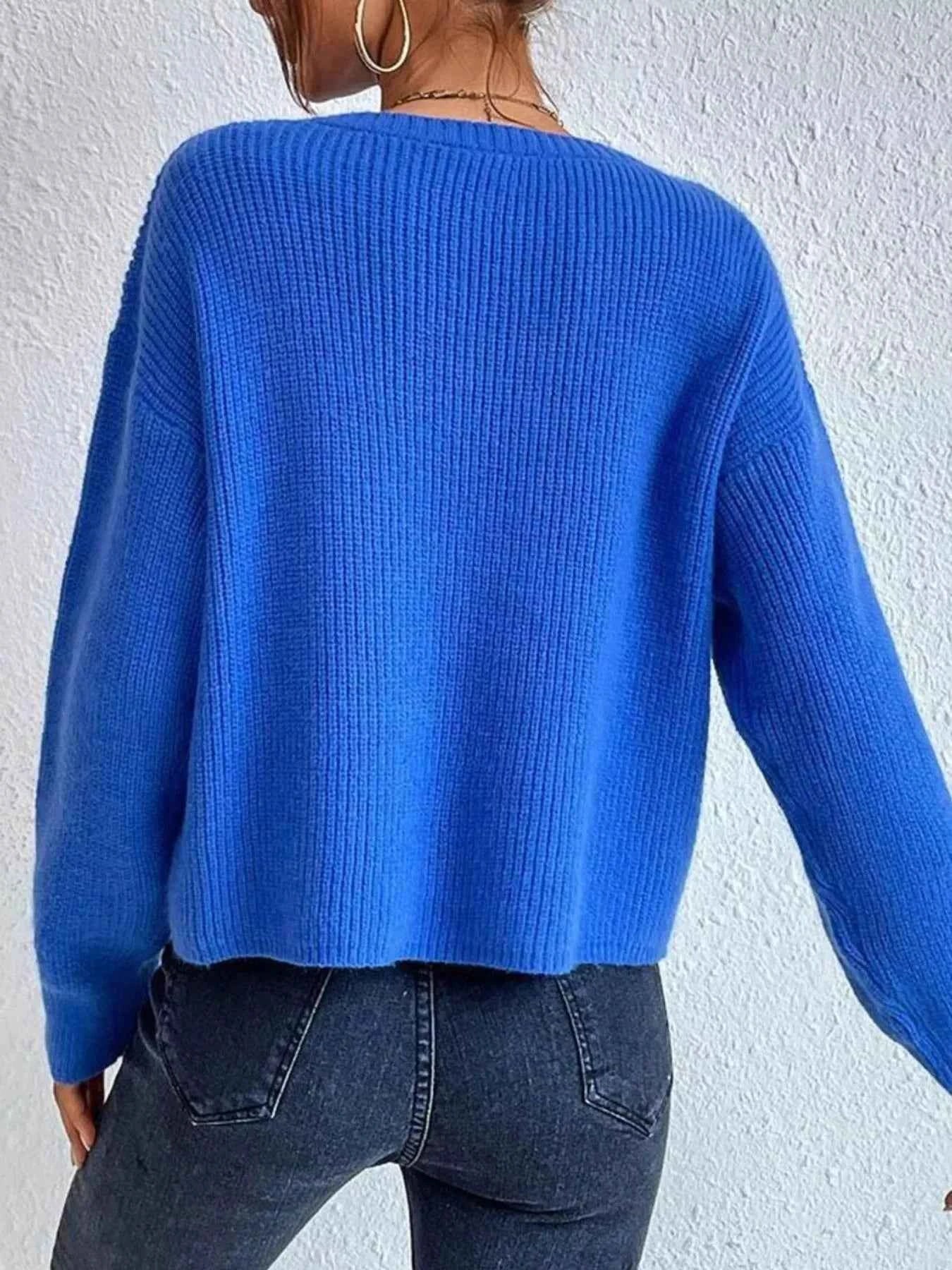 Ribbed Knit Dropped Shoulder Sweater