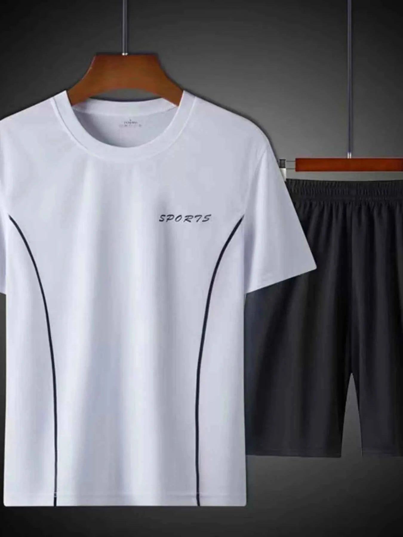 Men's Plus Size Round Neck Short Sleeve Top and Shorts Active Set