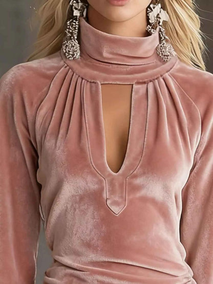 Full Size Velvet Ruched Flounce Sleeve Mini Dress Plus Size