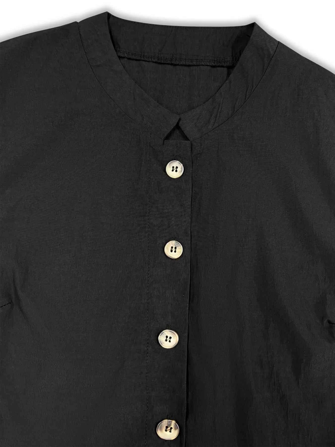 Plus Size Button Front Puff Sleeve Shirt Dress