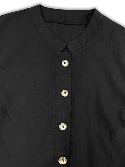 Plus Size Button Front Puff Sleeve Shirt Dress