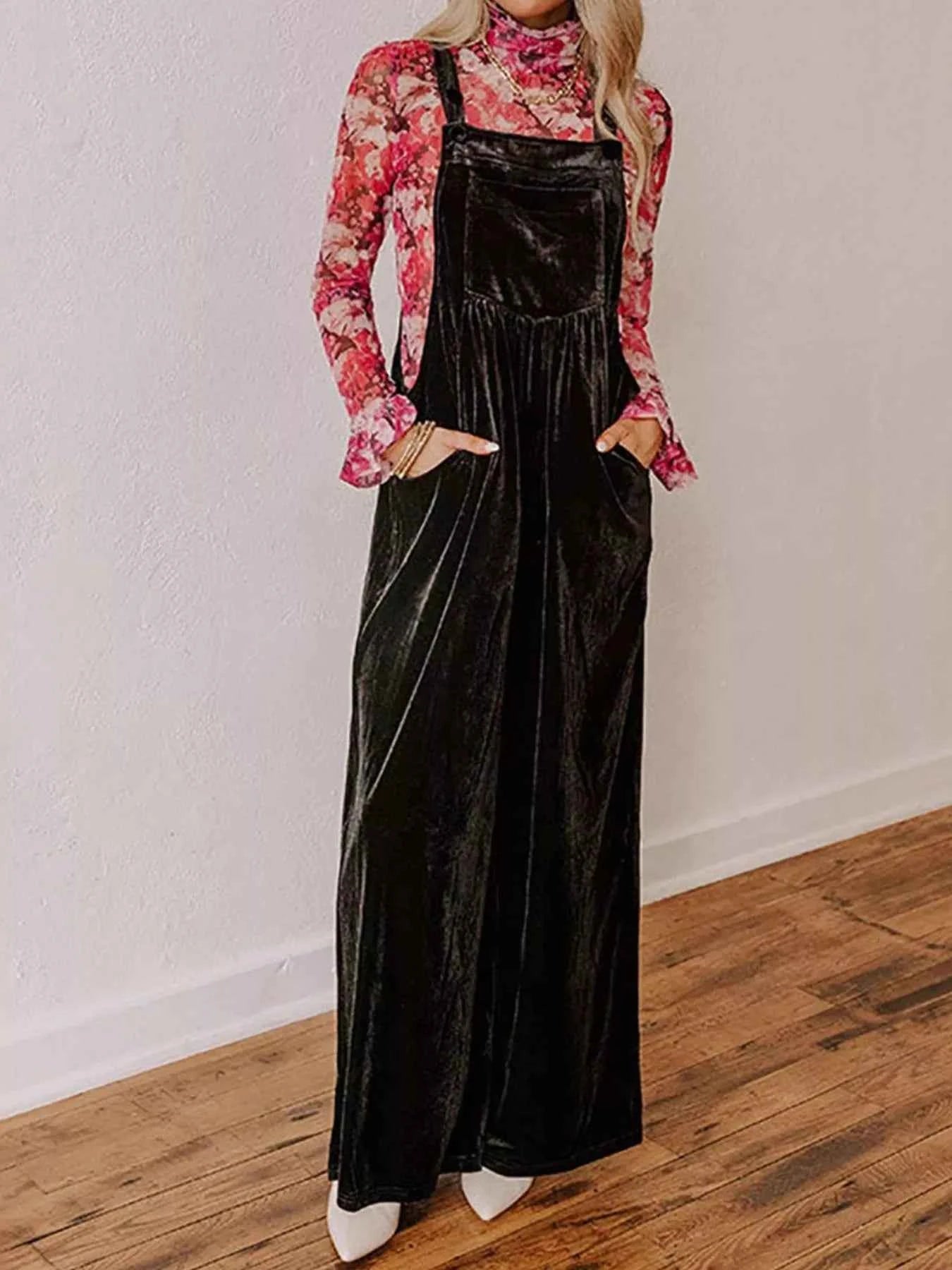 Velvet Wide Leg Overalls
