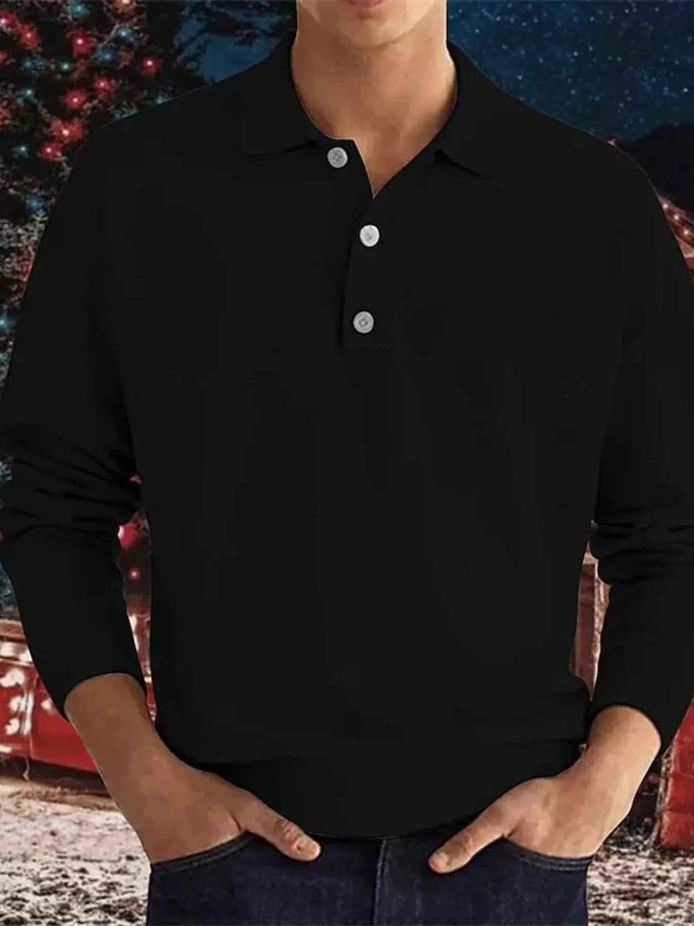 Men's Plus Size Long Sleeve Casual Polo Shirt