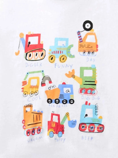 Children's Cartoon Construction Vehicle Crew Neck T-Shirt