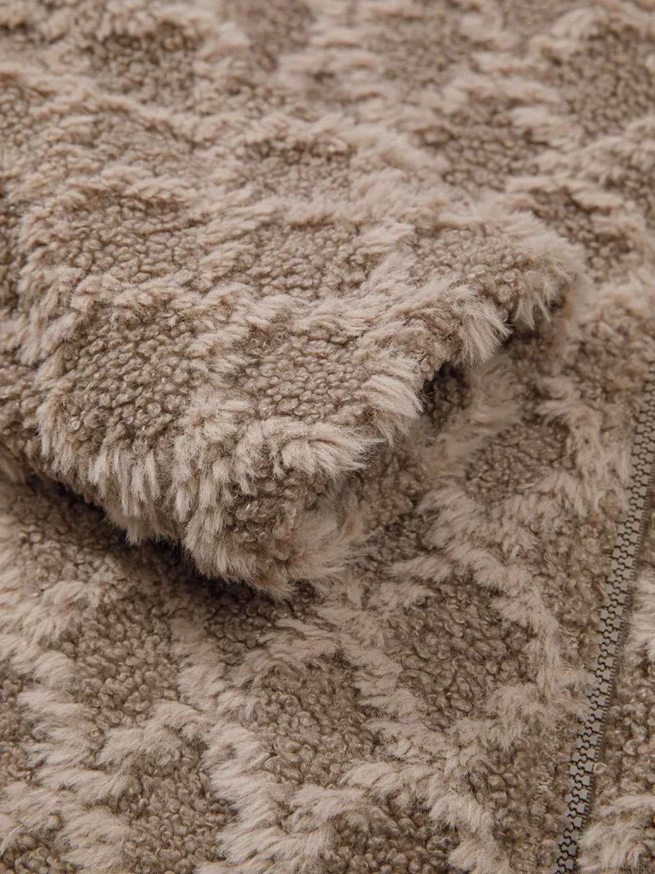 Sherpa Rhombus Zip Up Side Pocket Hooded Jacket