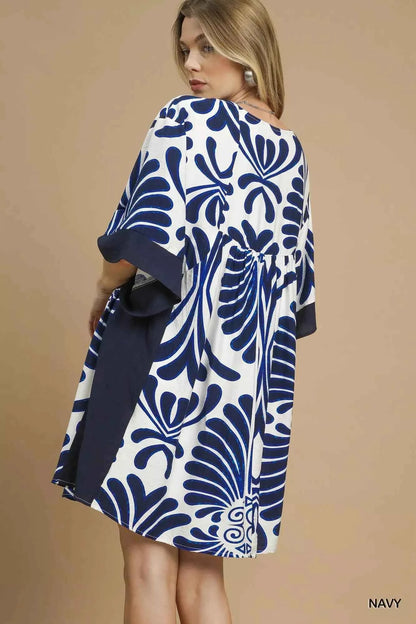 Umgee Abstract Print Kimono Sleeve Mini Dress