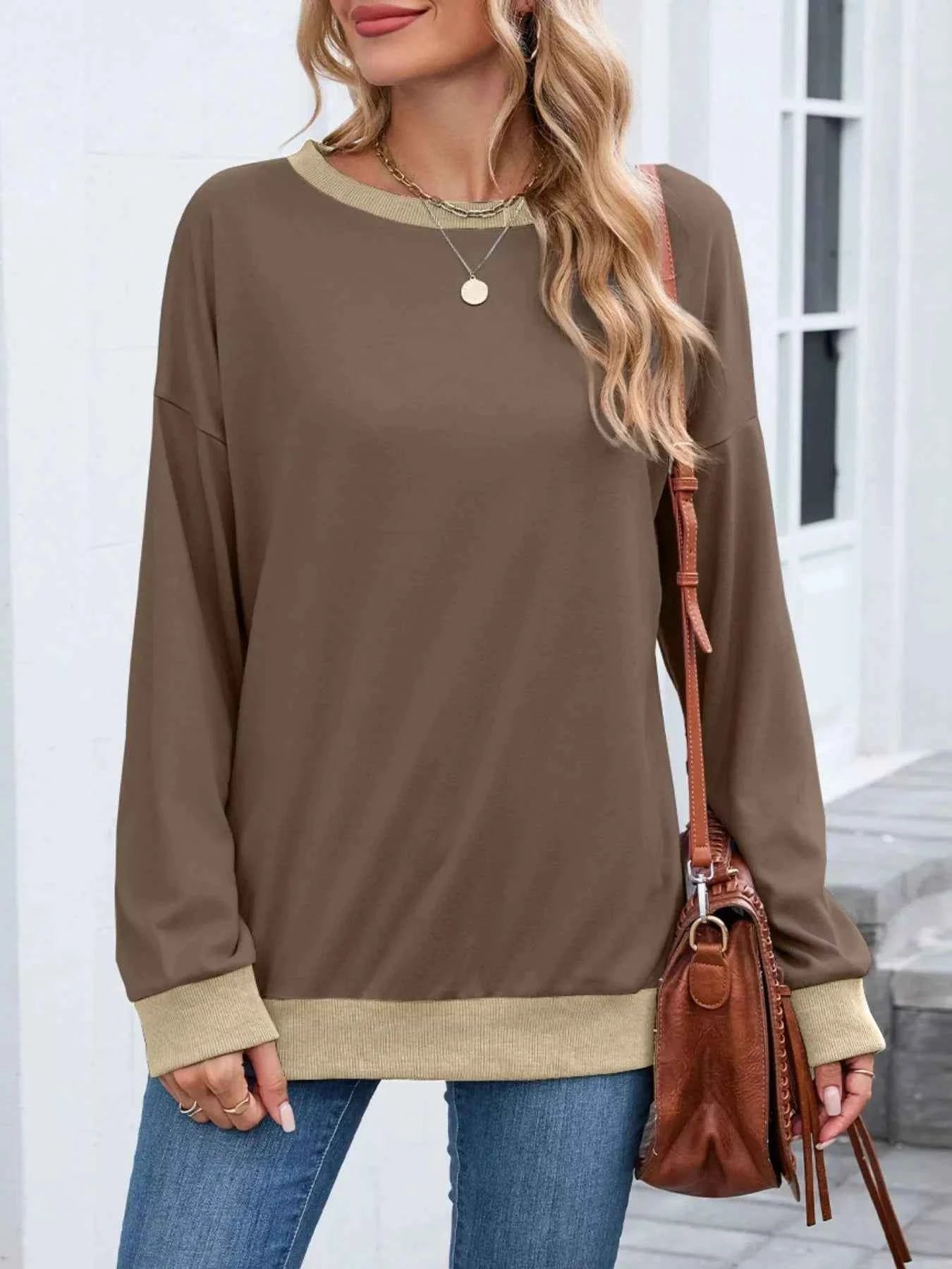 Contrast Trim Long Sleeve Sweatshirt