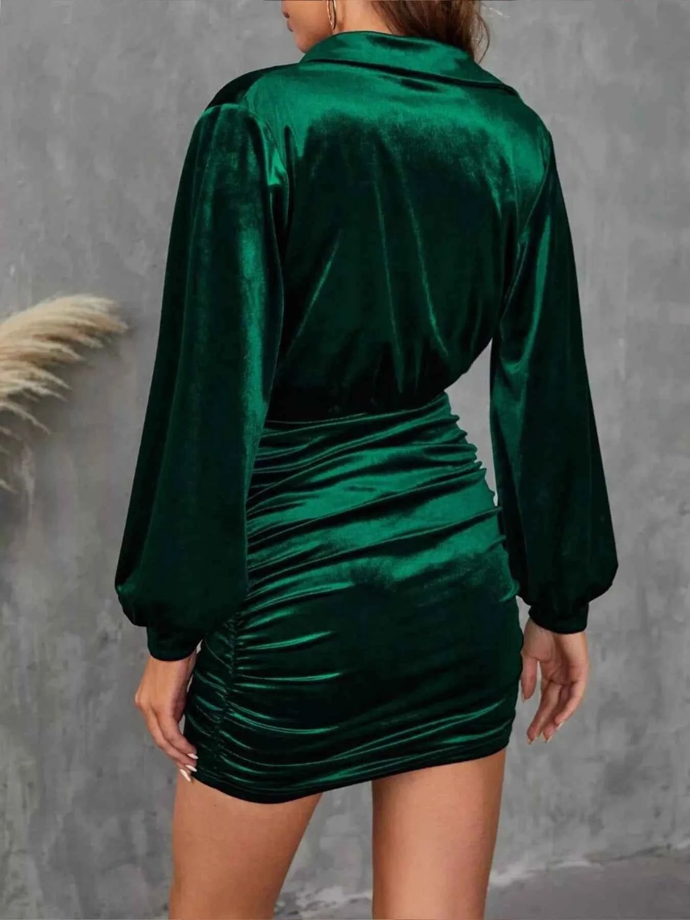 Velvet Cowl Neck Ruched Mini Dress