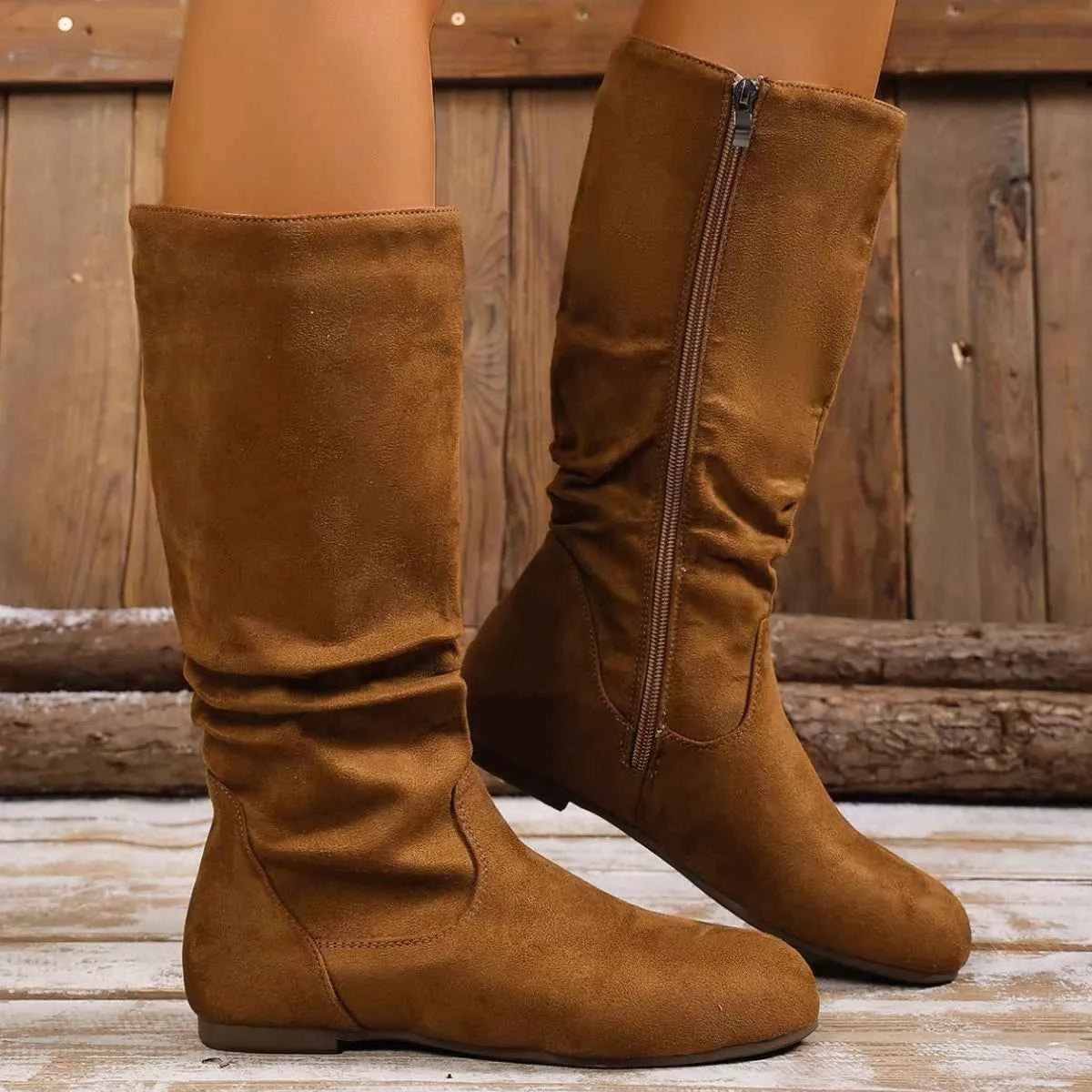 Round Toe Side Zip Boots