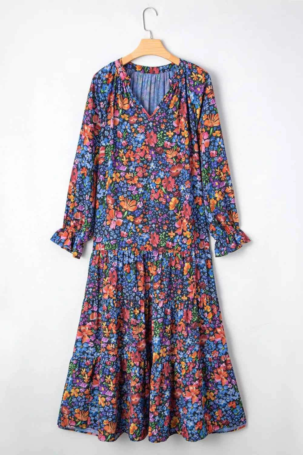 Floral Print Flounce Sleeve Dress