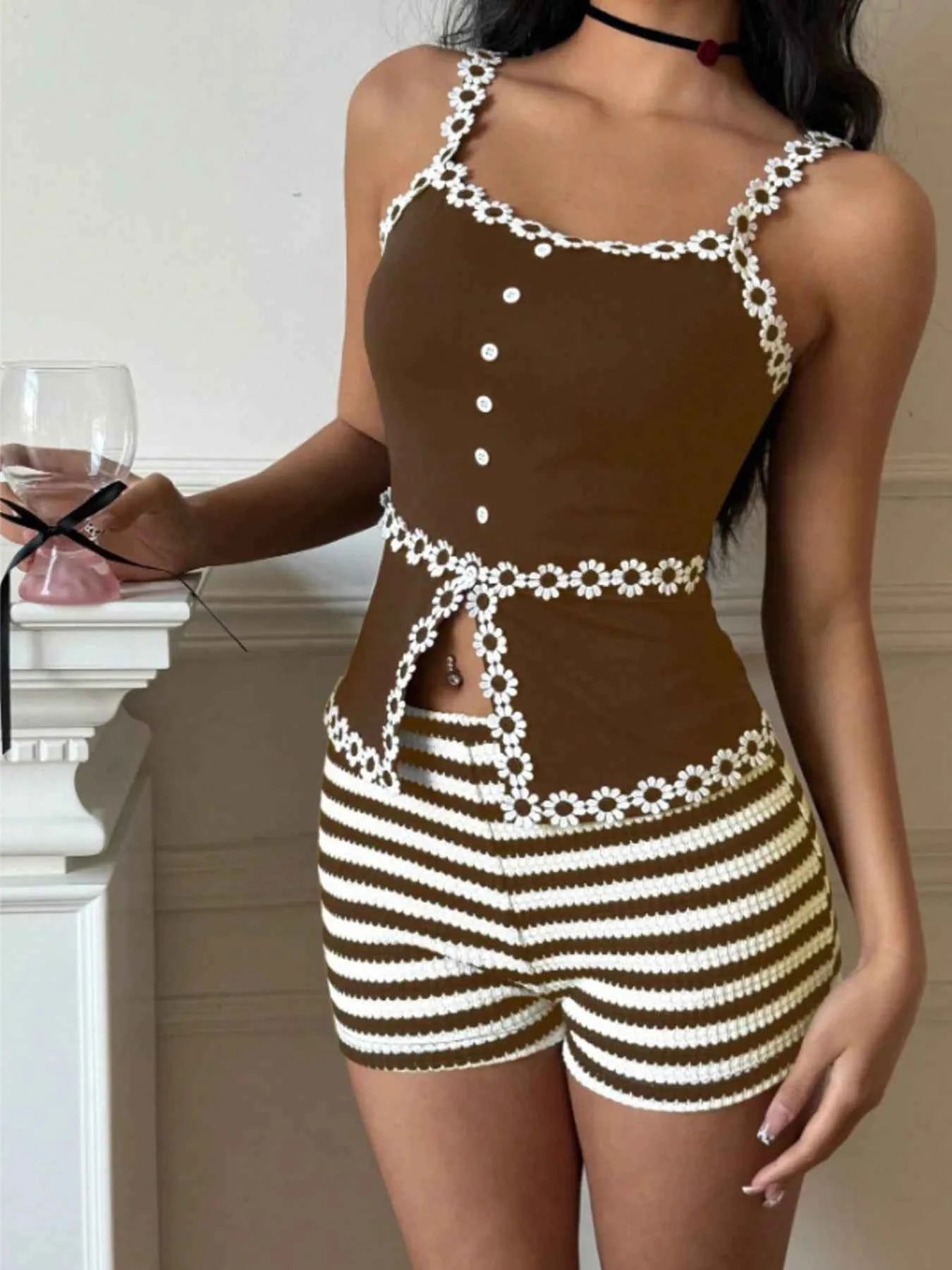 Striped High Waist Knit Shorts