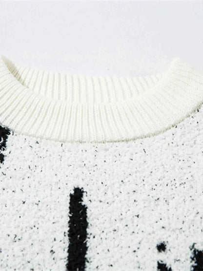 Men's Contrast Round Neck Long Sleeve Sweater