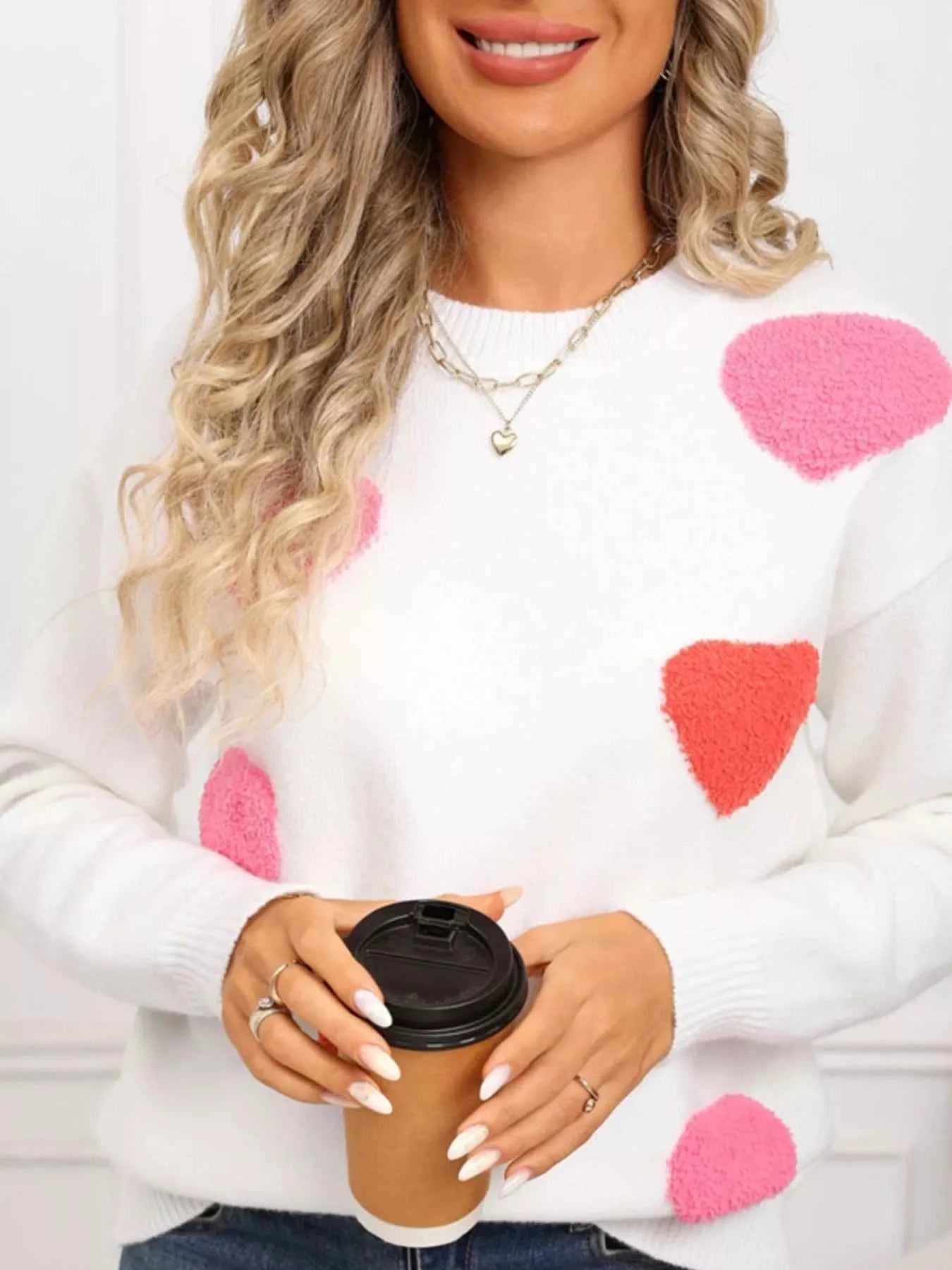 Valentine's Day Heart Pattern Long Sleeve Sweater
