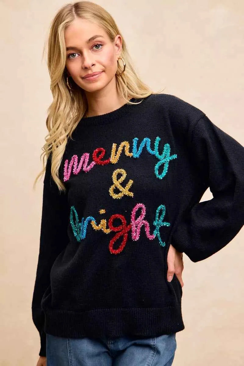 BiBi Tinsel Lettering Christmas Sweater