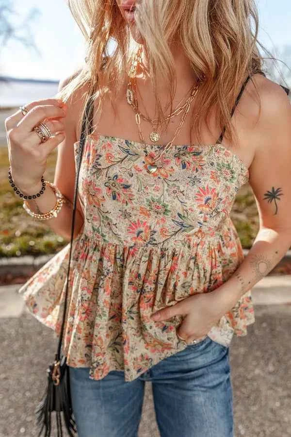 Floral Spaghetti Strap Peplum Cami
