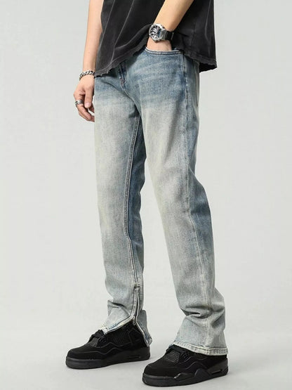 Men's Zip Detail Washed Straight Leg Jeans