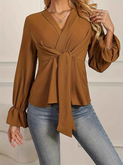 Knot Front Long Sleeve Blouse