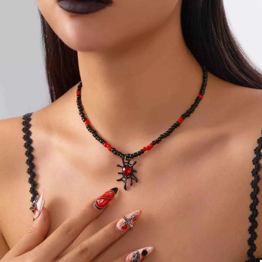 Halloween Spider Web Beaded Necklace