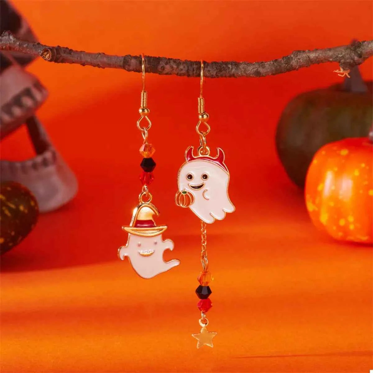 Halloween Ghost Pumpkin Drop Earrings