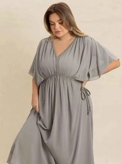 Plus Size V-Neck Flutter Sleeve Dress