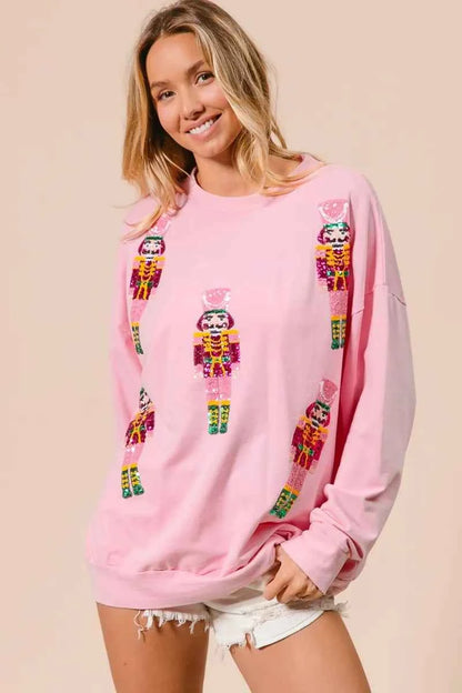 BiBi Sequin Nutcrackers Embroidery Christmas Sweatshirt