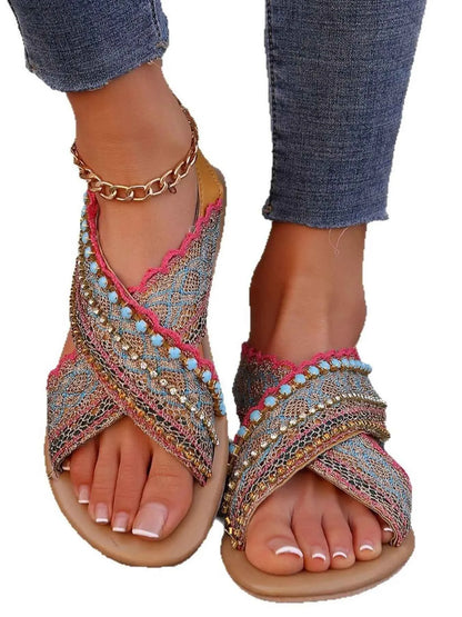 Bohemian Cross-Strap Flat Sandals