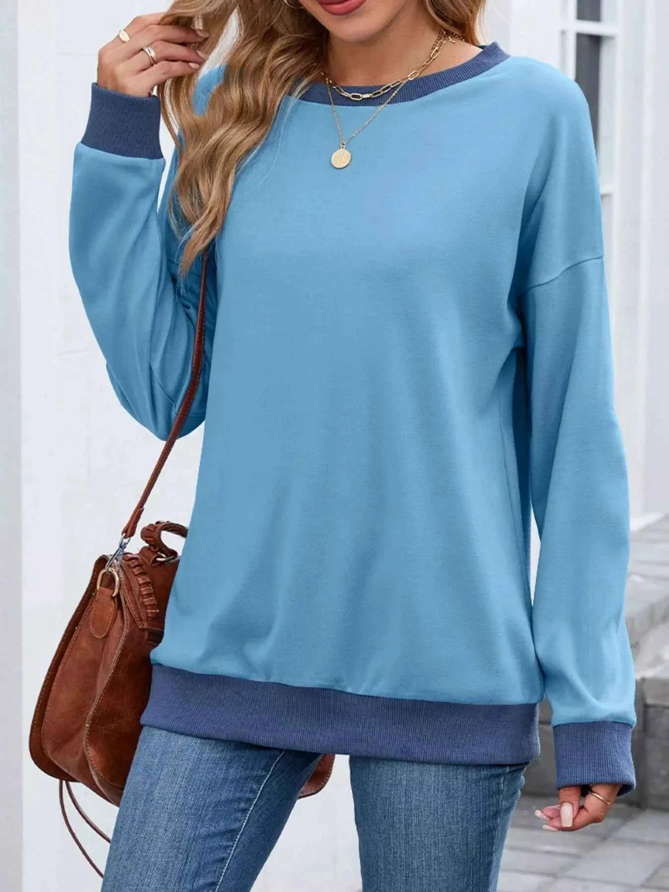 Contrast Trim Long Sleeve Sweatshirt