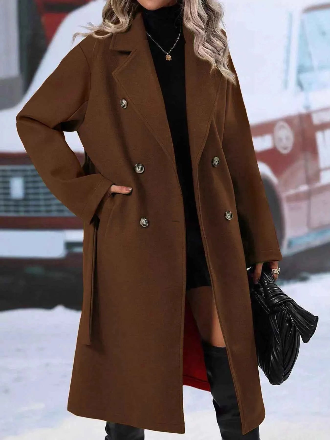 Double-Breasted Tie Waist Coat