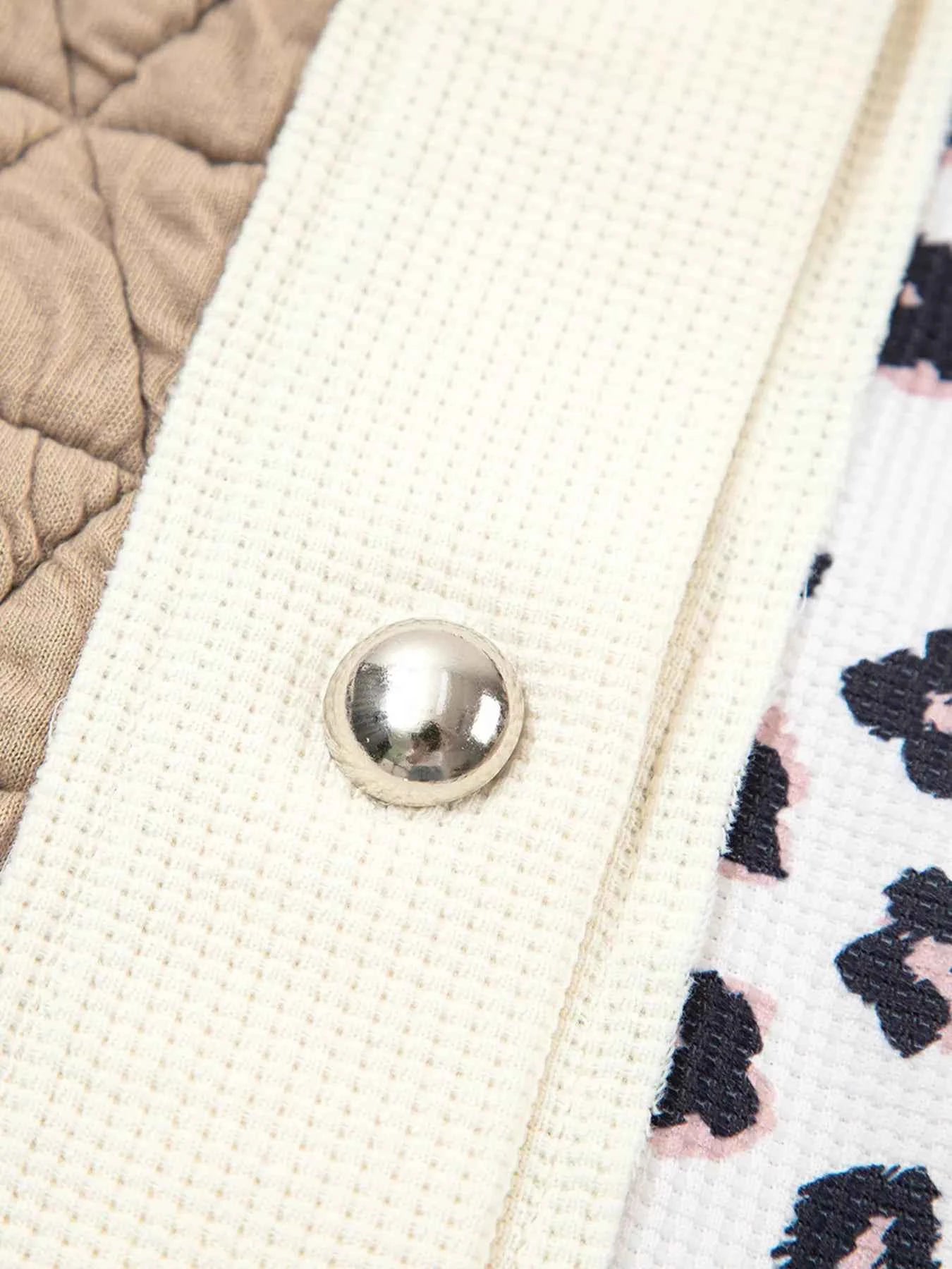 Leopard Waffle Quilted Patchwork Button Front Jacket