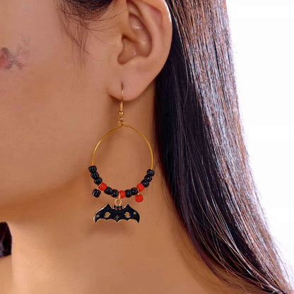 Halloween Bat Charm Hoop Earrings