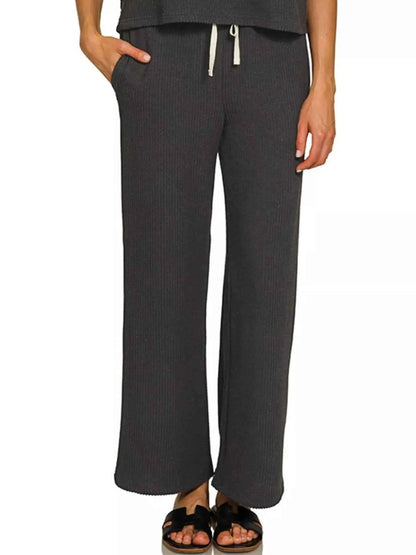 Zenana Raised Rib Short Sleeve Tee & Pants Set