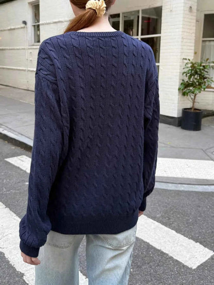 Cable-Knit Round Neck Pullover Sweater