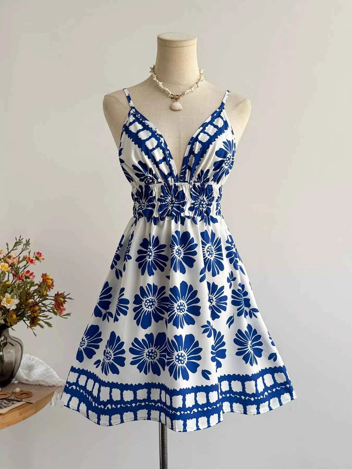 Floral Print V-Neck Mini Dress