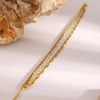 18K Gold-Plated Rhinestone Double Layered Bracelet