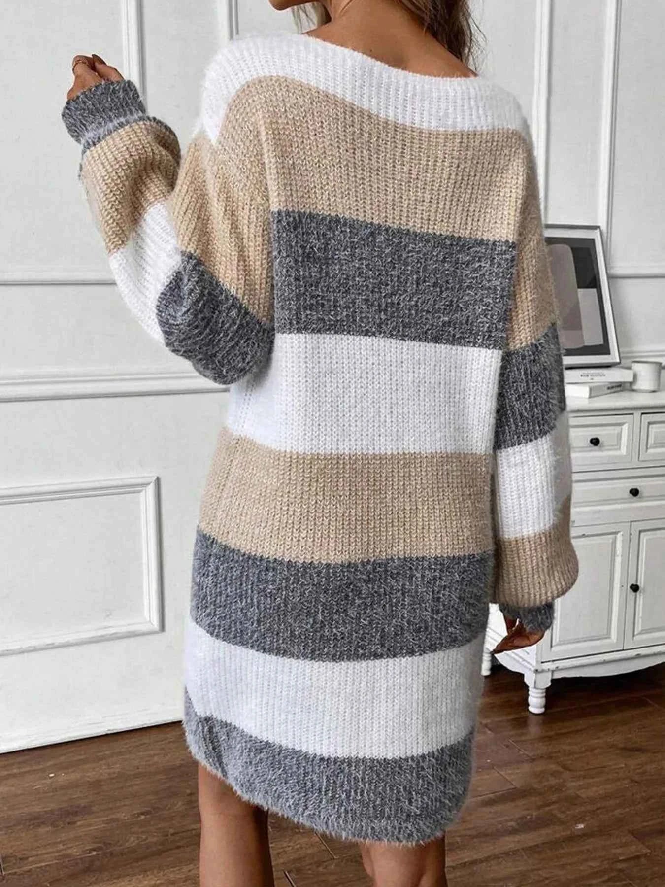 Color Block Long Sleeve Sweater Dress