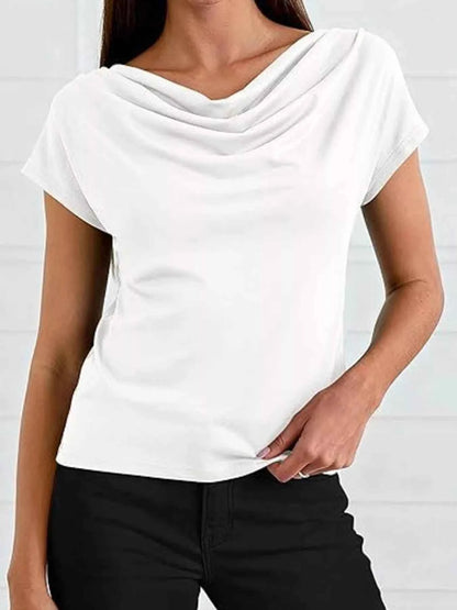 Cowl Neck Short Sleeve Blouse
