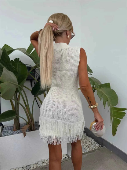 Fringe Round Neck Sweater Dress