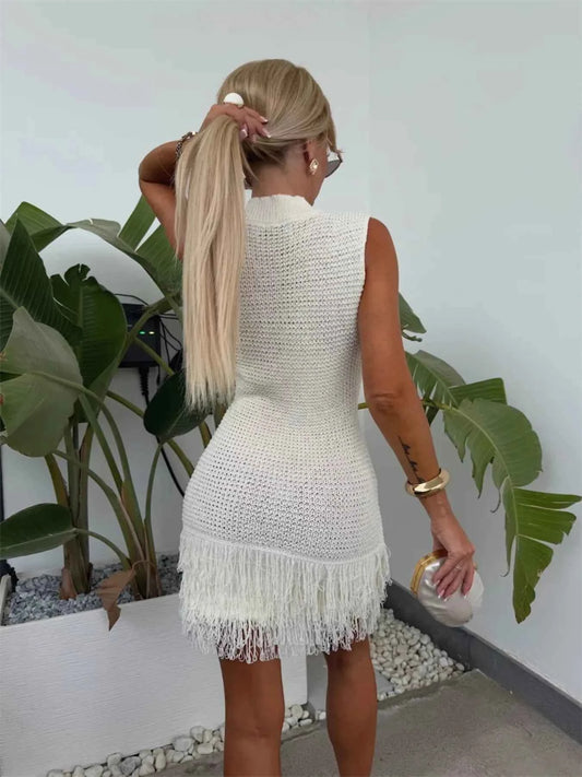 Fringe Round Neck Sweater Dress