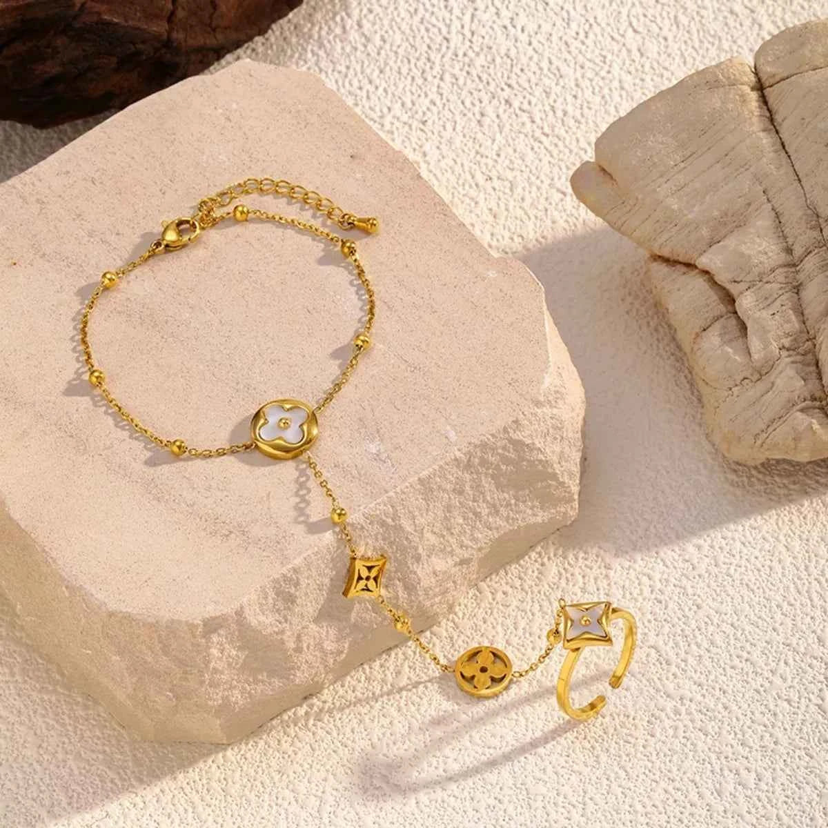 18K Gold-Plated Clover Charm Hand Chain Bracelet