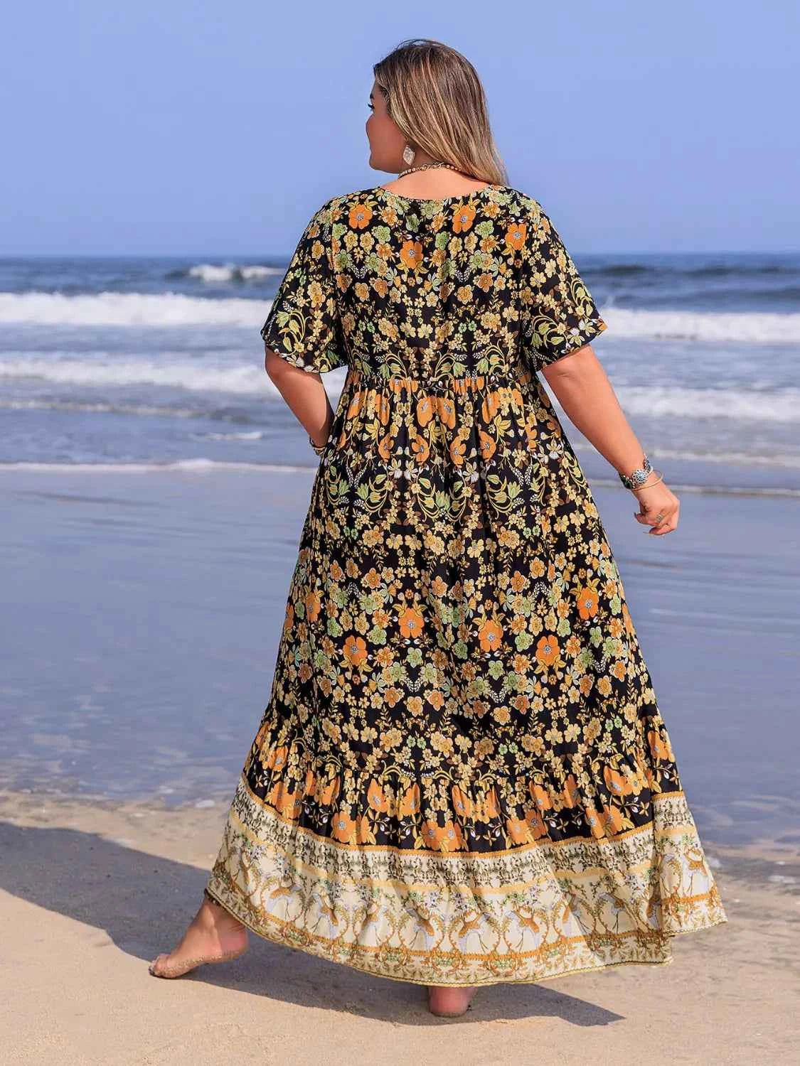 Plus Size Bohemian Floral Tiered Maxi Dress