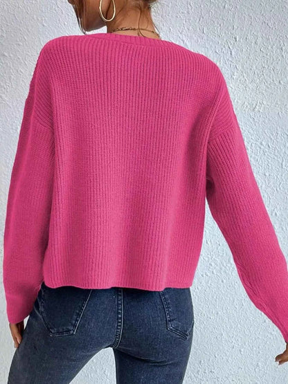 Ribbed Knit Dropped Shoulder Sweater