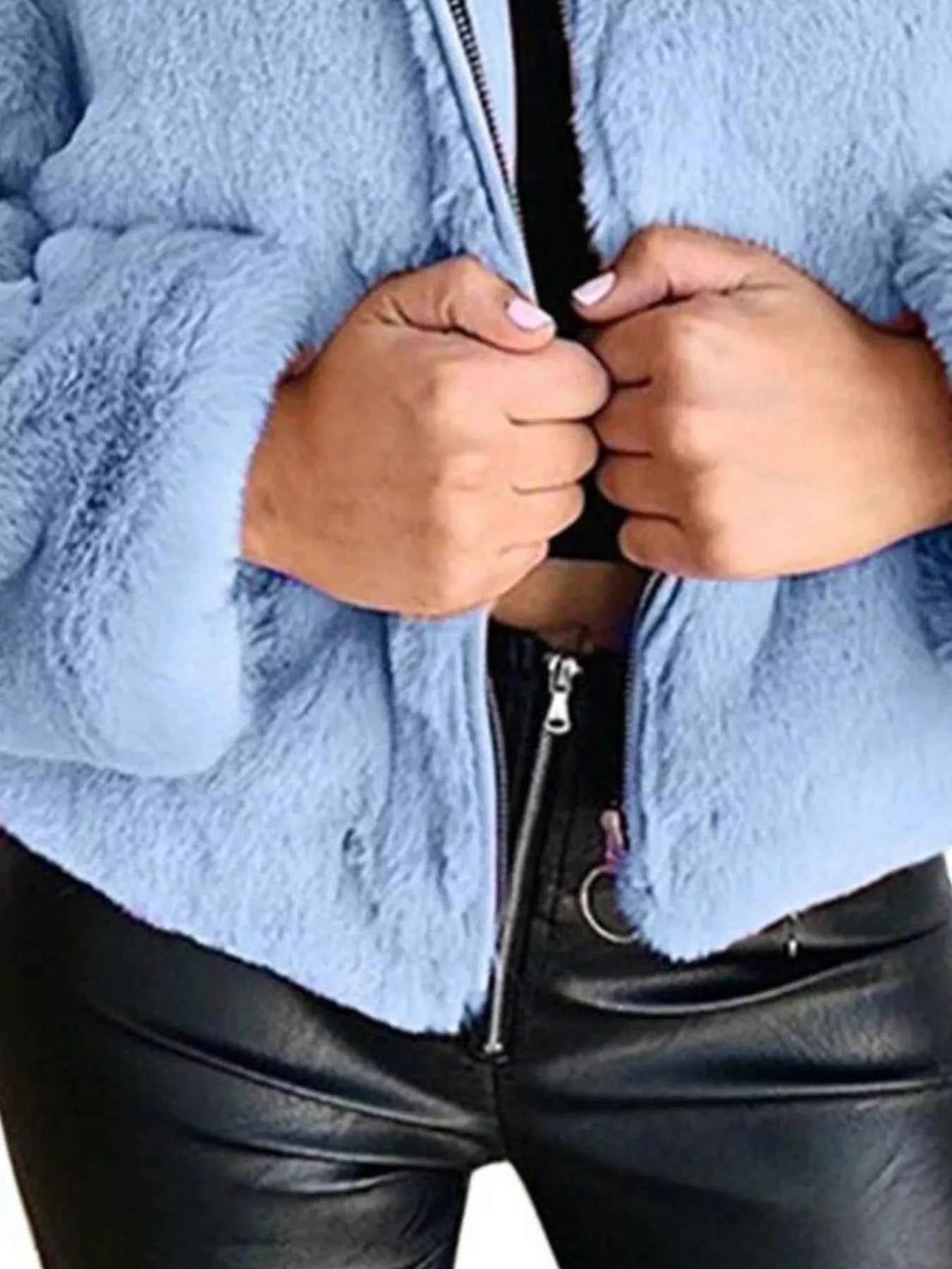 Full Size Faux Fur Cropped Zip-Up Jacket Plus Size
