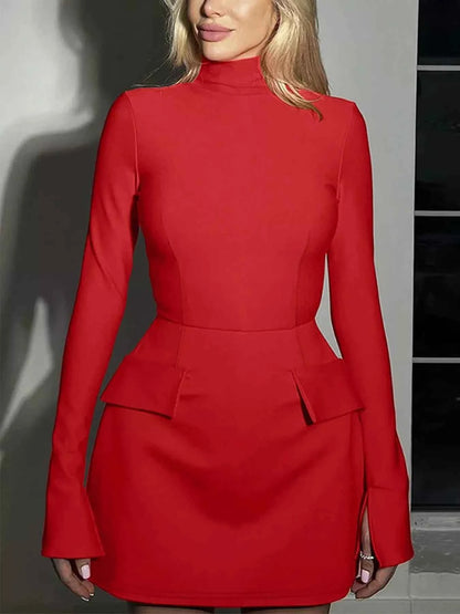 Mock Neck Long Sleeve Bodycon Dress