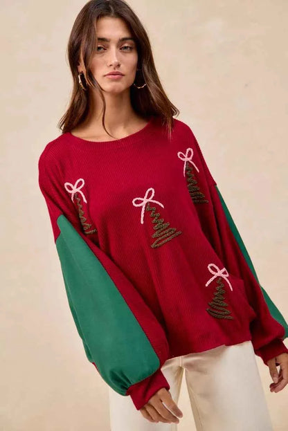 BiBi Christmas Theme Tree Embroidered Sweater