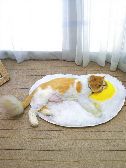 Fried Egg Design Plush Pet Mat