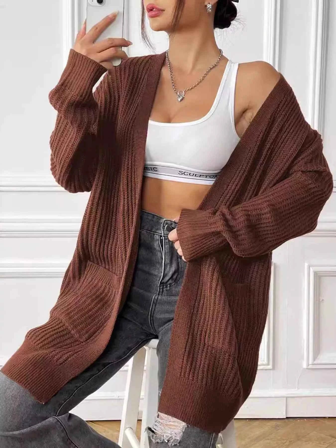 Open Front Drop Shoulder Cardigan