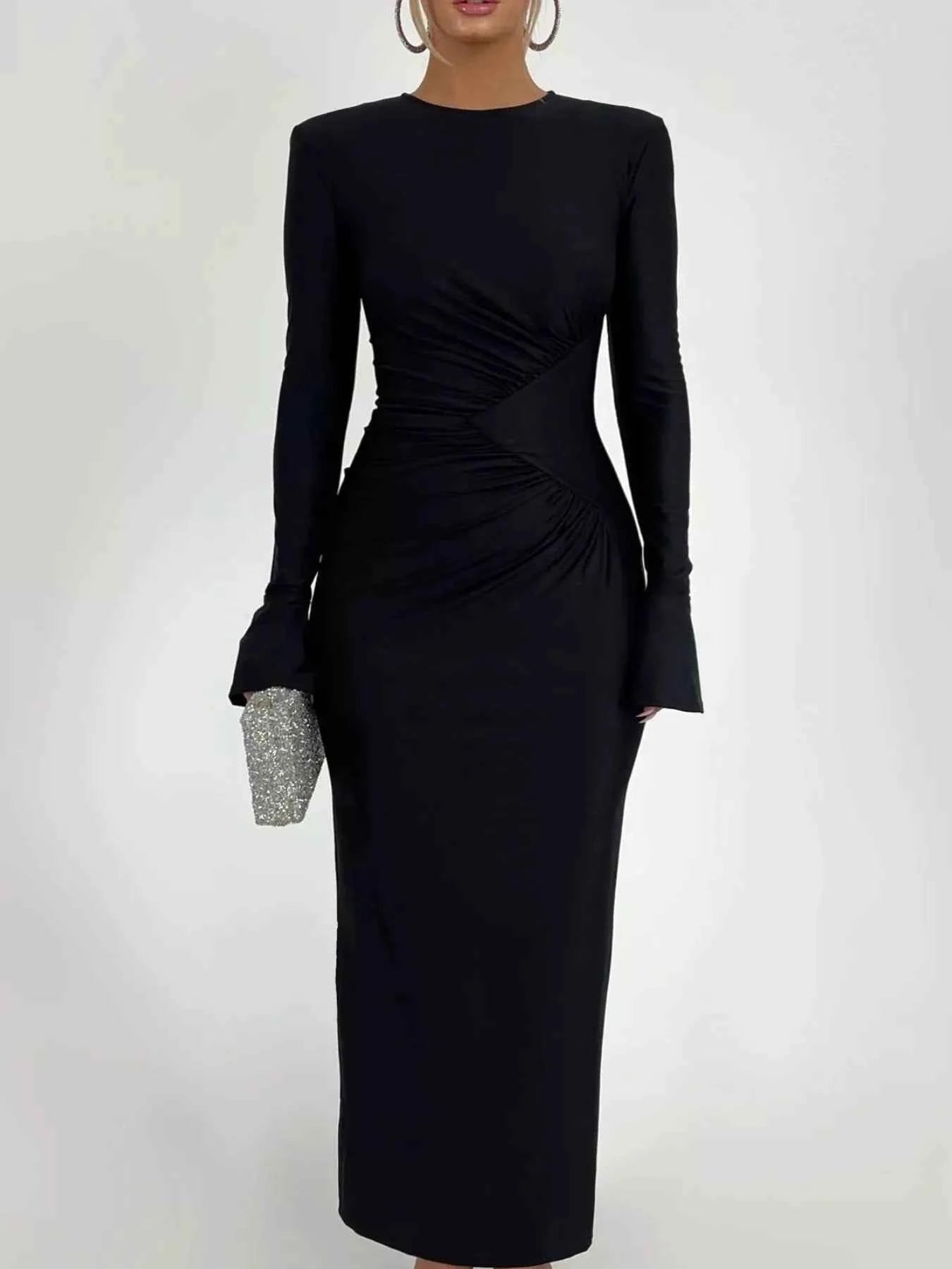 Ruched Long Sleeve Bodycon Maxi Dress